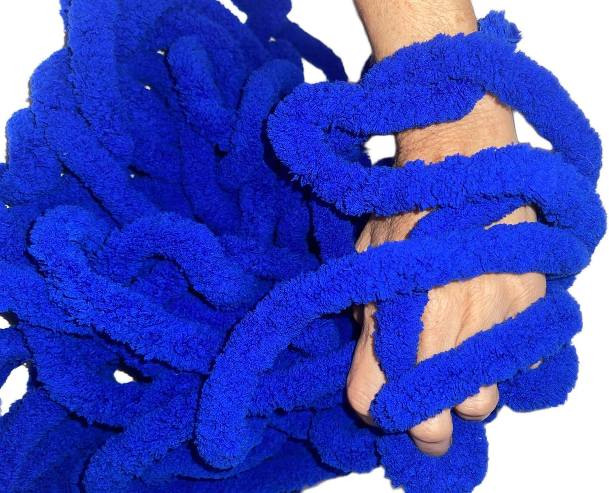 Chunky Chenille Royal Blue Yarn for Crocheting and Handknitting Big