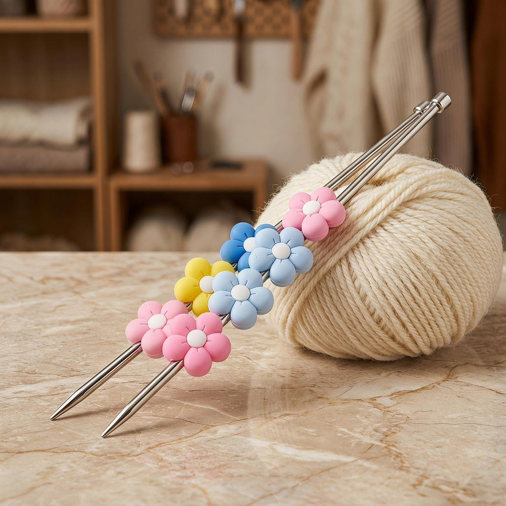 Cute Flower Knitting Needle Point Protectors for Winter, 16pcs