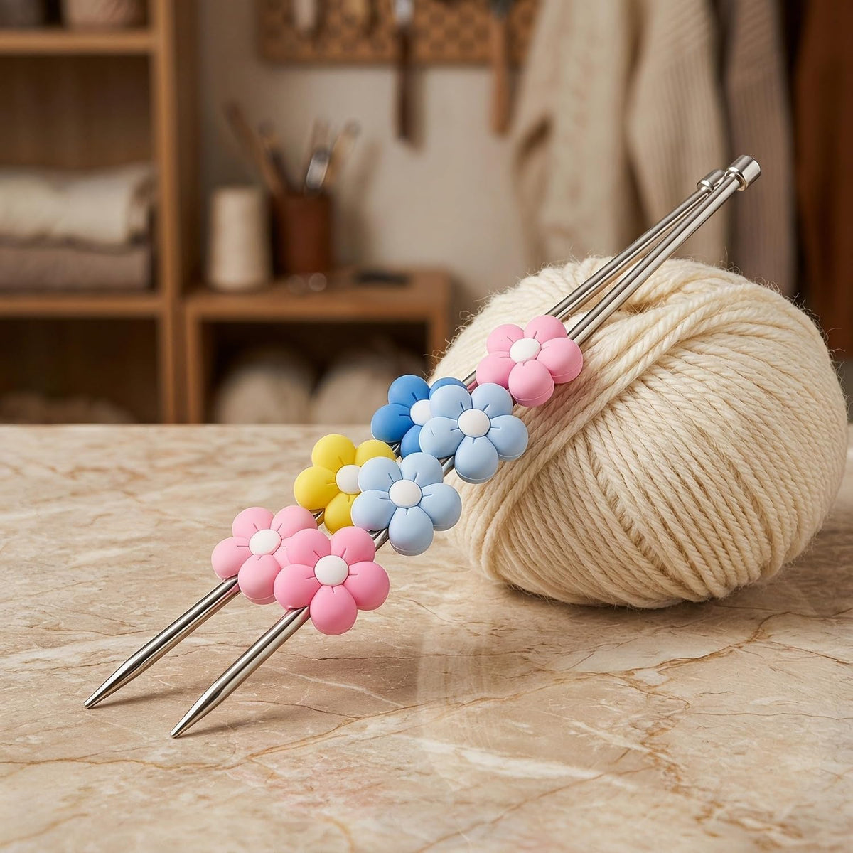 Cute Flower Knitting Needle Point Protectors for Winter, 16pcs
