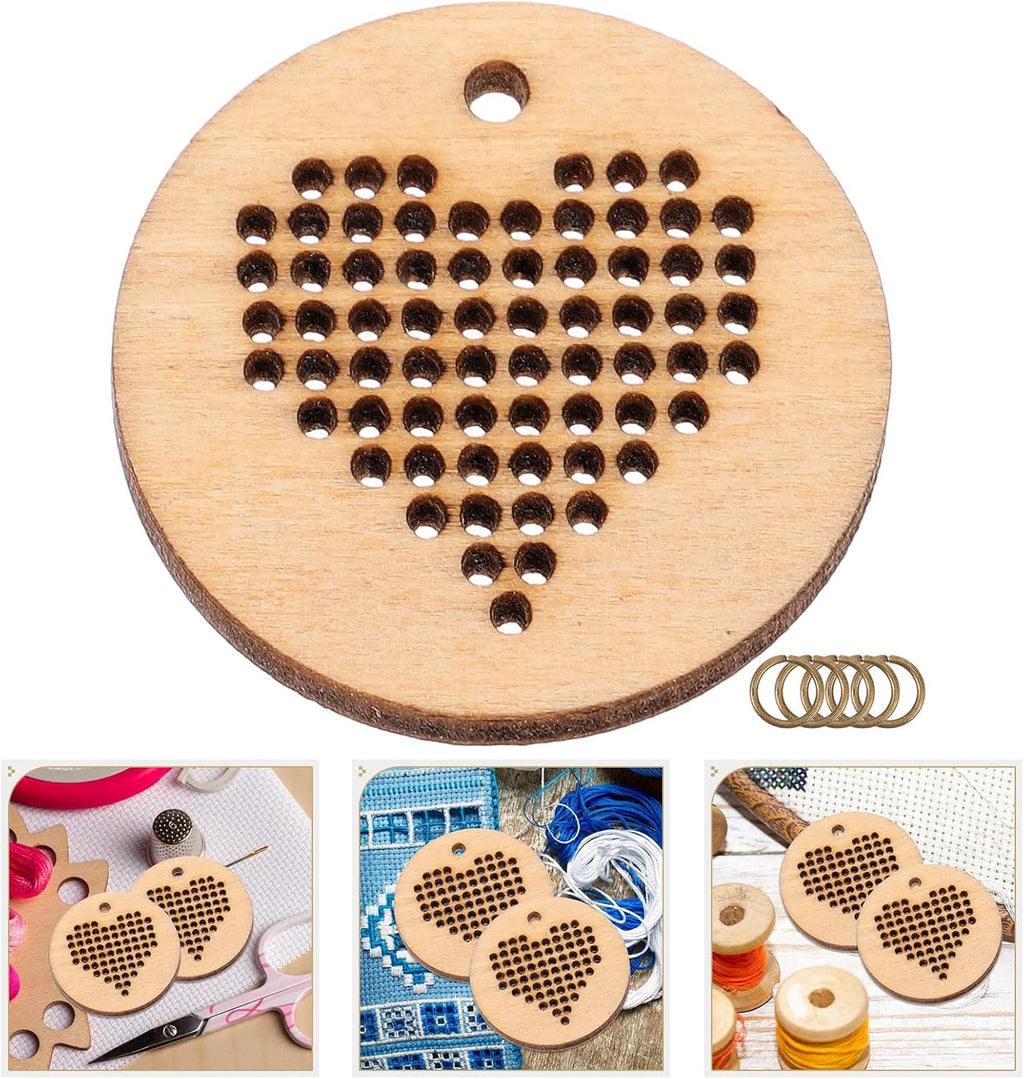 5pcs Round Wood Cross Stitch Chips Handmade DIY Pendants