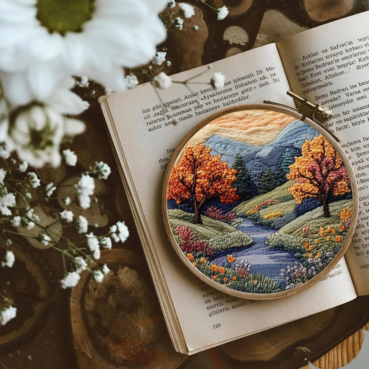 FONNUY Embroidery Kit for Beginners, Boho Nature Landscape Pre-Stamped