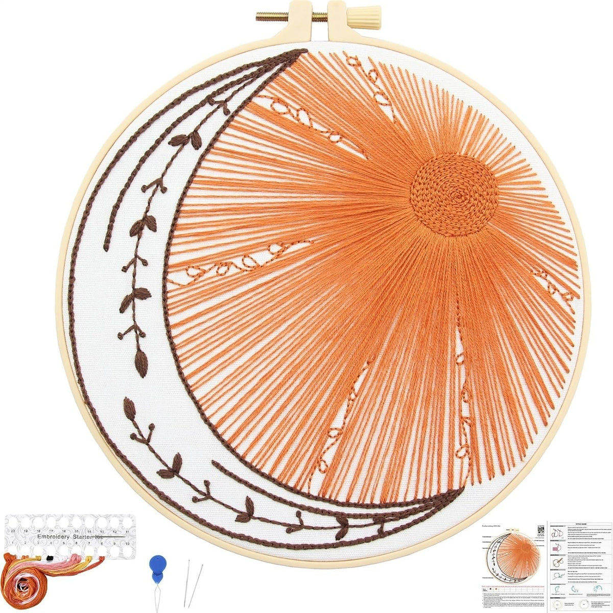 Crafmanoe Hand Embroidery Kits for Beginners Adults, Sun Moon