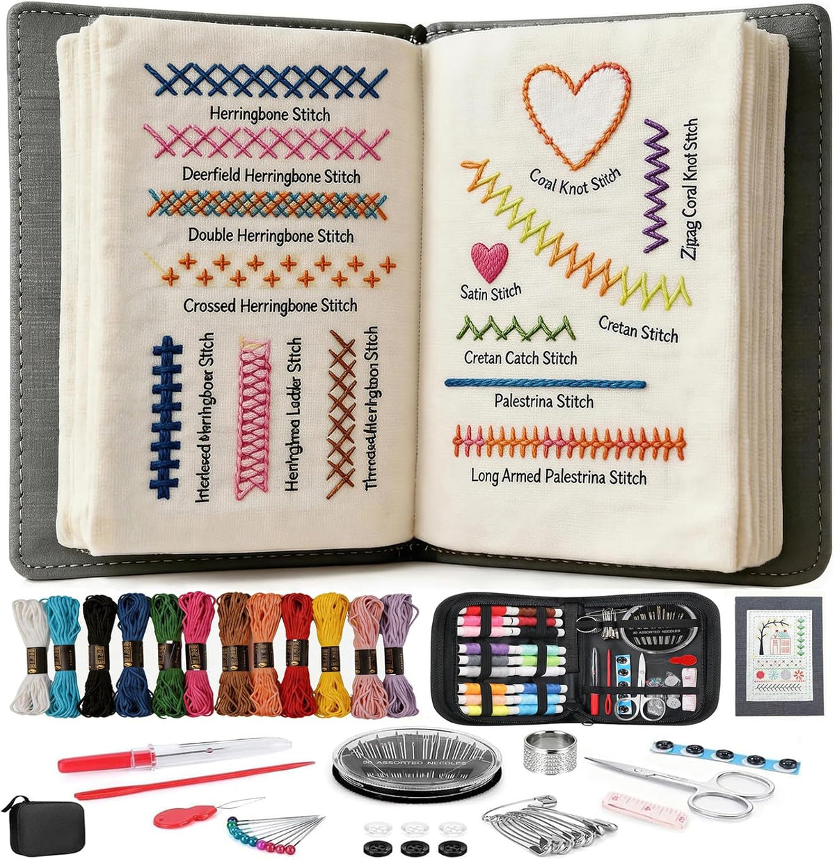 ZFBDMC Embroidery Stitch Book, 2026 Upgraded Portable DIY Embroidery