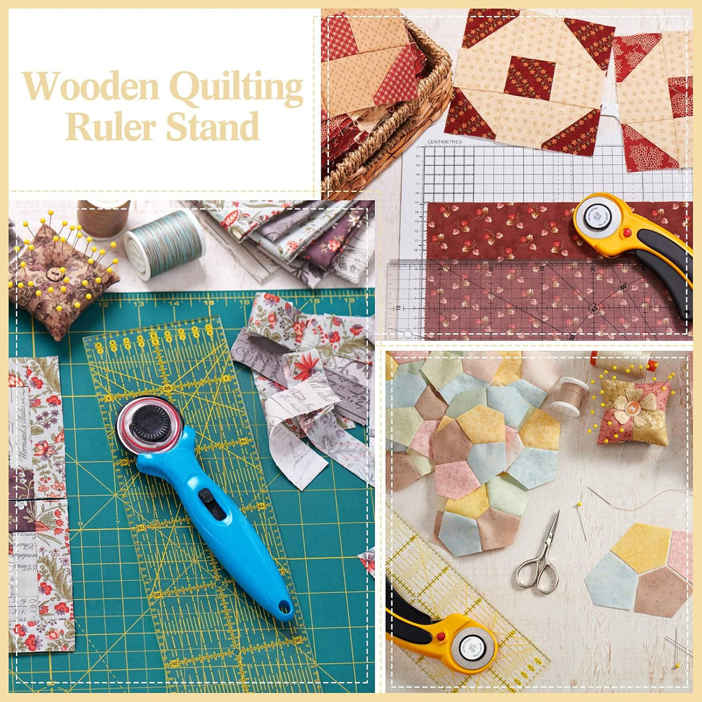 2 Piece Wooden Quilting Ruler Holder Organizer 17 Inch 5 Slot Grids