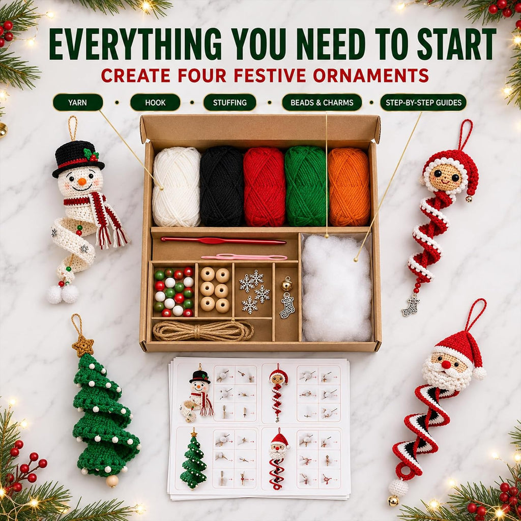 Crochet Snowman Spiral Ornament DIY Kit, Christmas Decoration