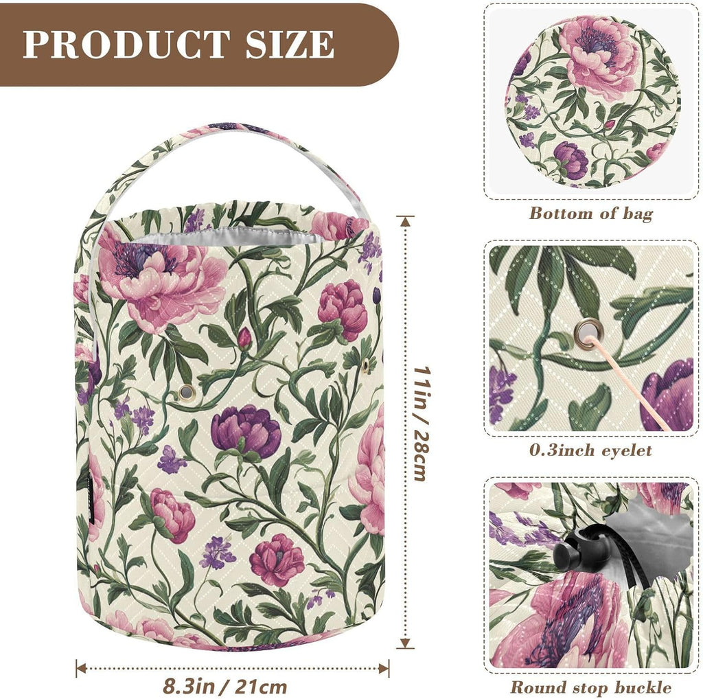 Vintage Flowers Green Leaves Yarn Storage Portable Yarn Project Bag