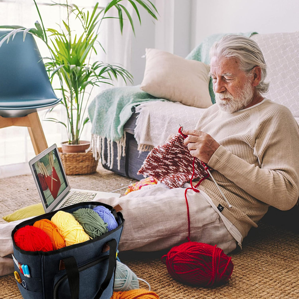Yarn Knitting Storage Tote-Large Capacity Crochet Organizer Portable