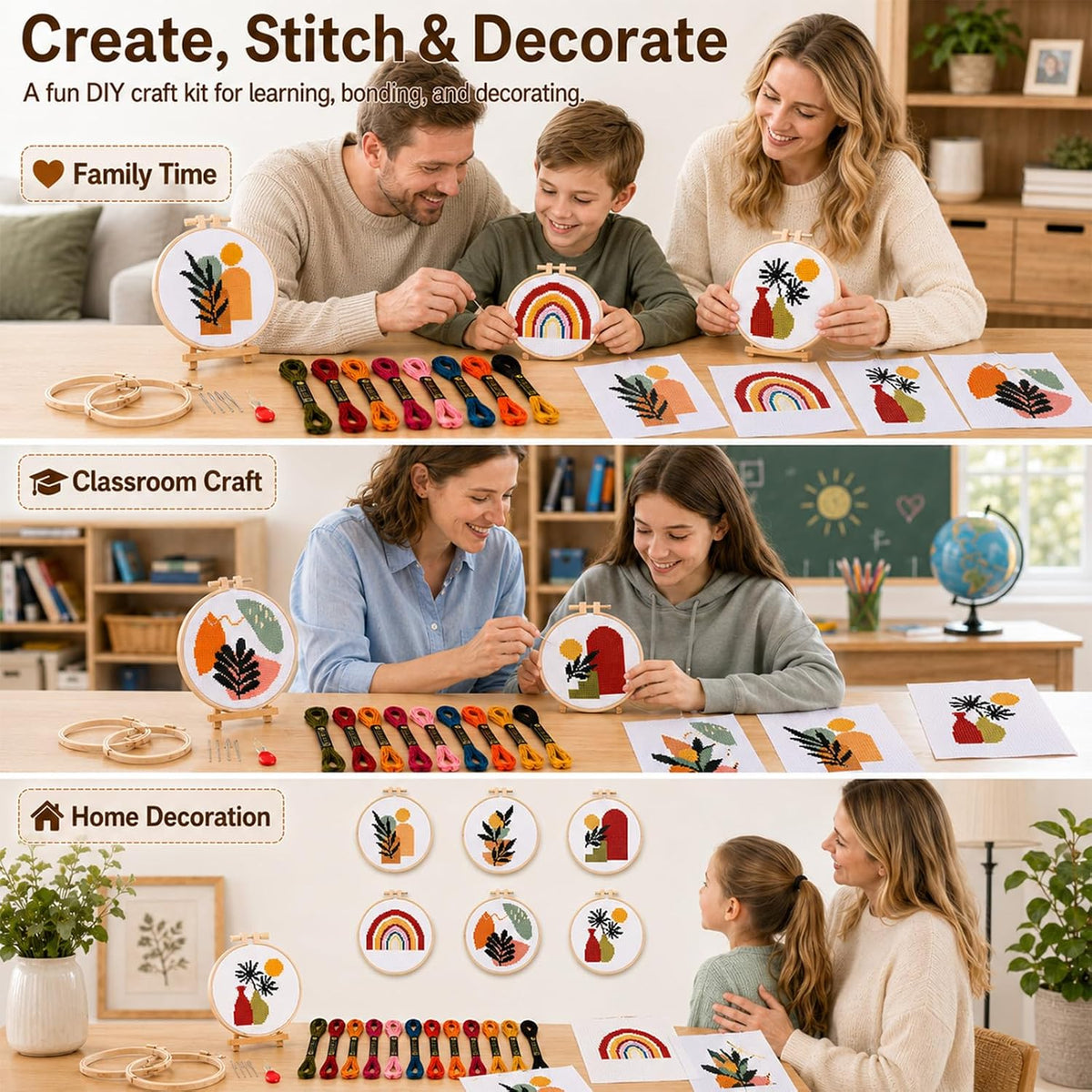 ZOIIWA 6PCS Boho Embroidery Kit for Beginners Adults Summer Cross
