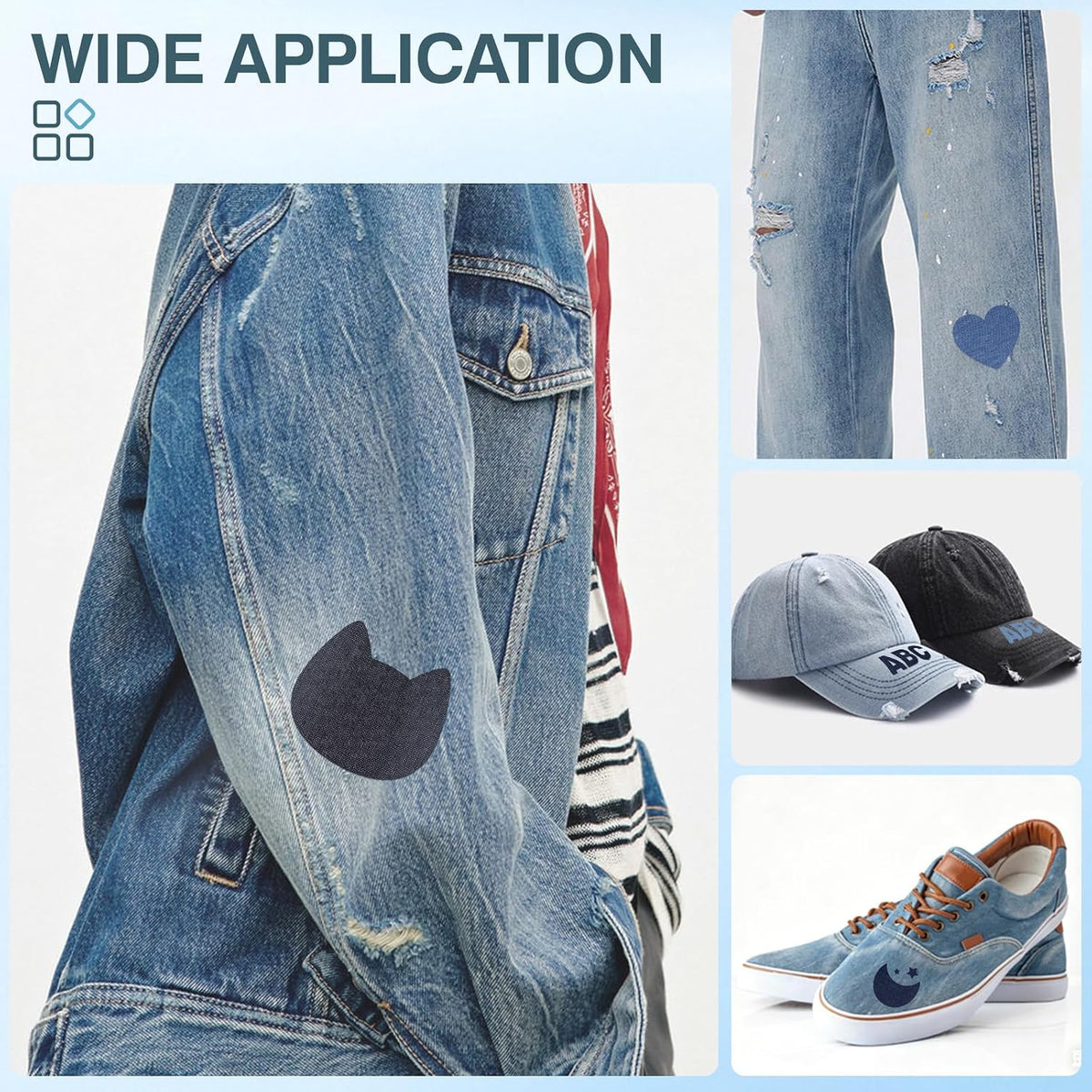 50 PCS 5 Colors Iron on Denim Patches for Inside Jeans,3.8" by 5" Iron