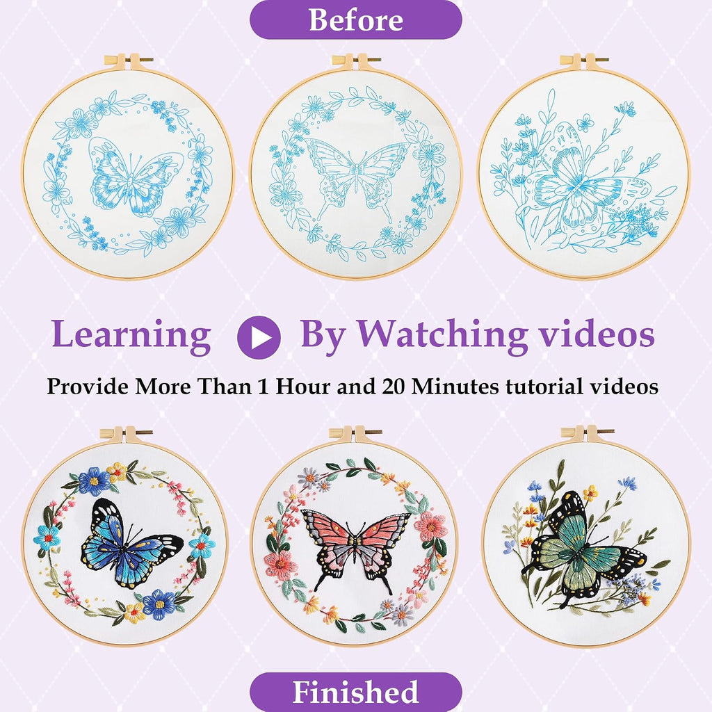 Uniartfy Butterfly Flower Embroidery Kit for Beginners, Cross Stitch