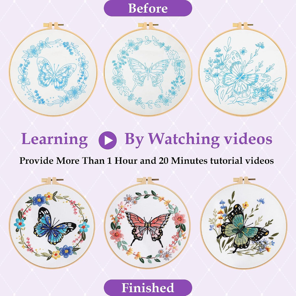 Uniartfy Butterfly Flower Embroidery Kit for Beginners, Cross Stitch