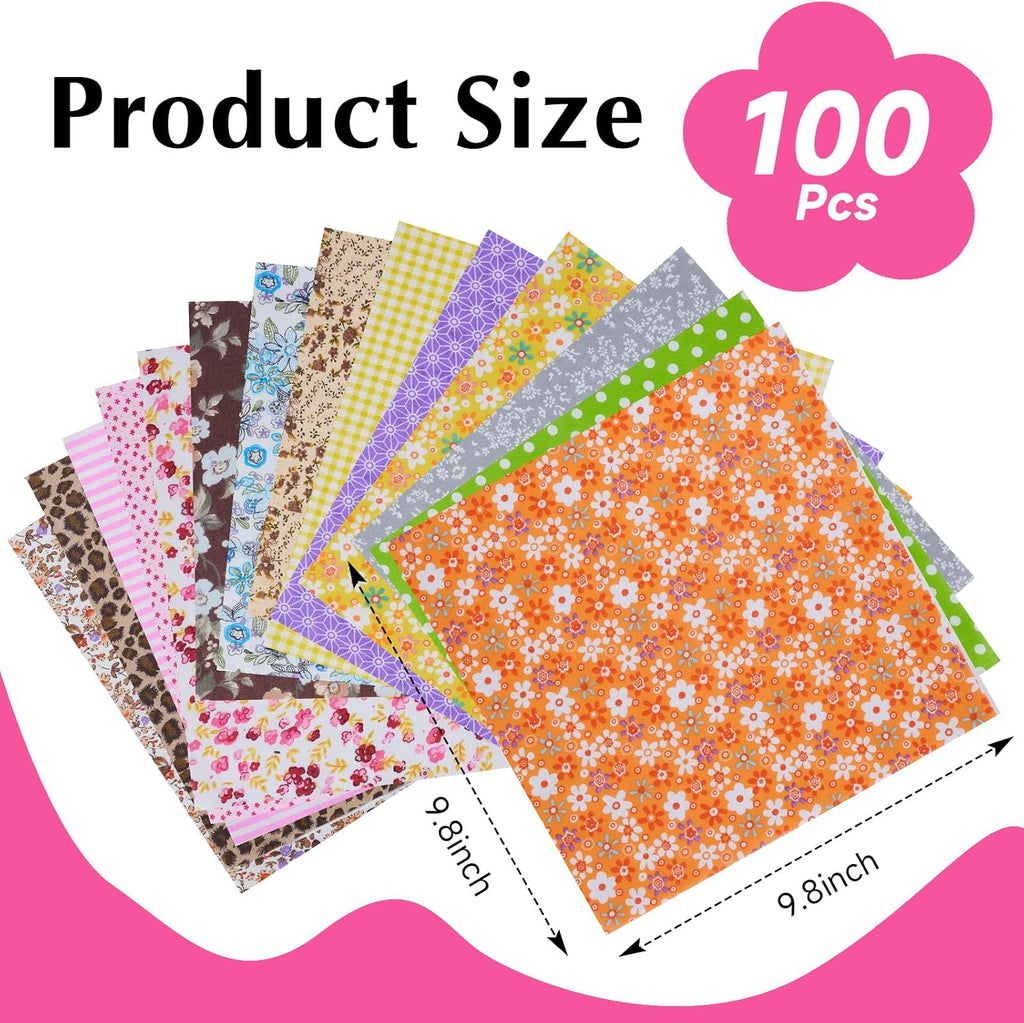 100pcs Cotton Fabric Squares – 9.8" x 9.8" Fabric Bundles for Sewing