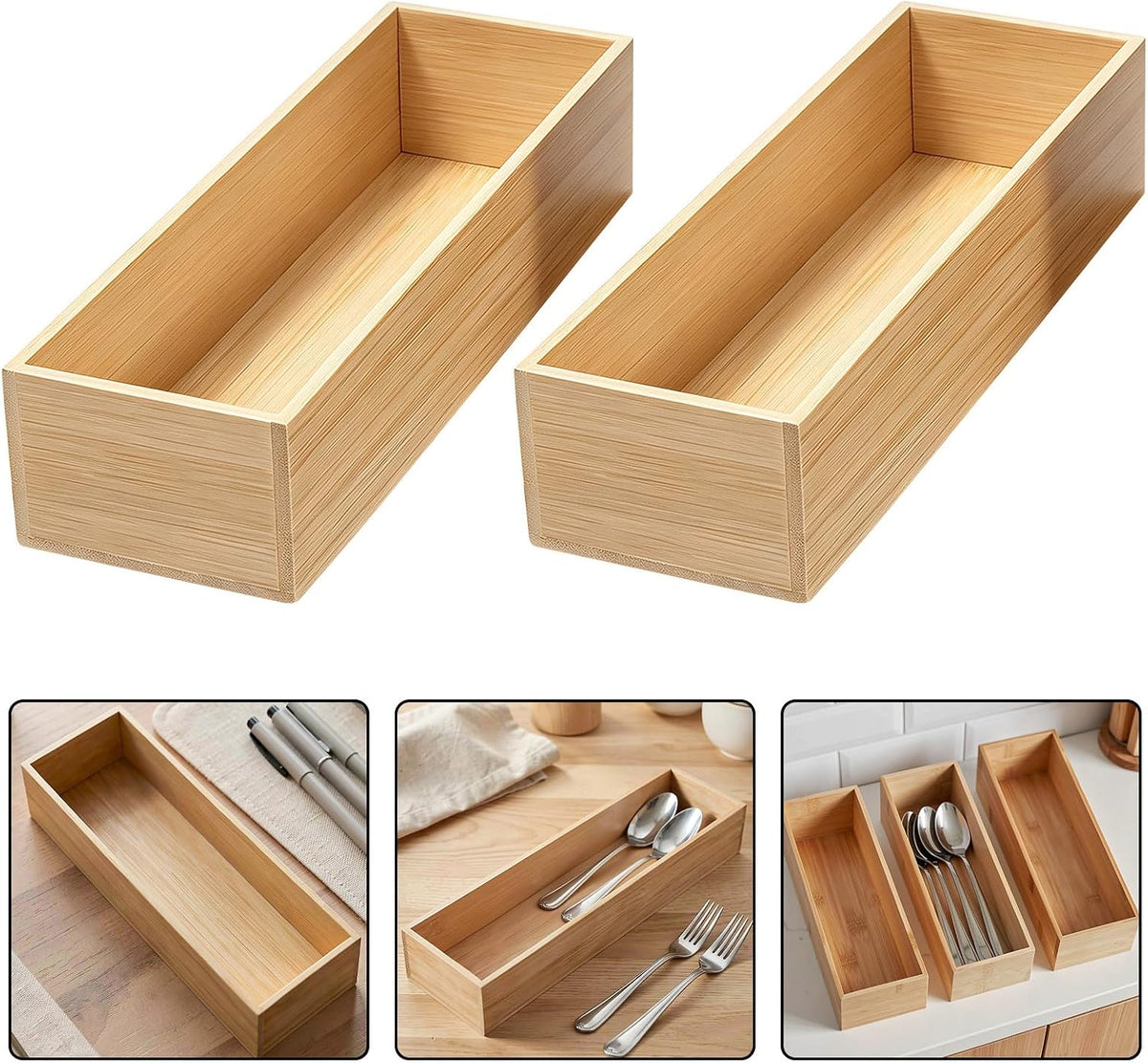 SEWACC 5pcs Wooden Open Storage Box Drawer Organizer Tray