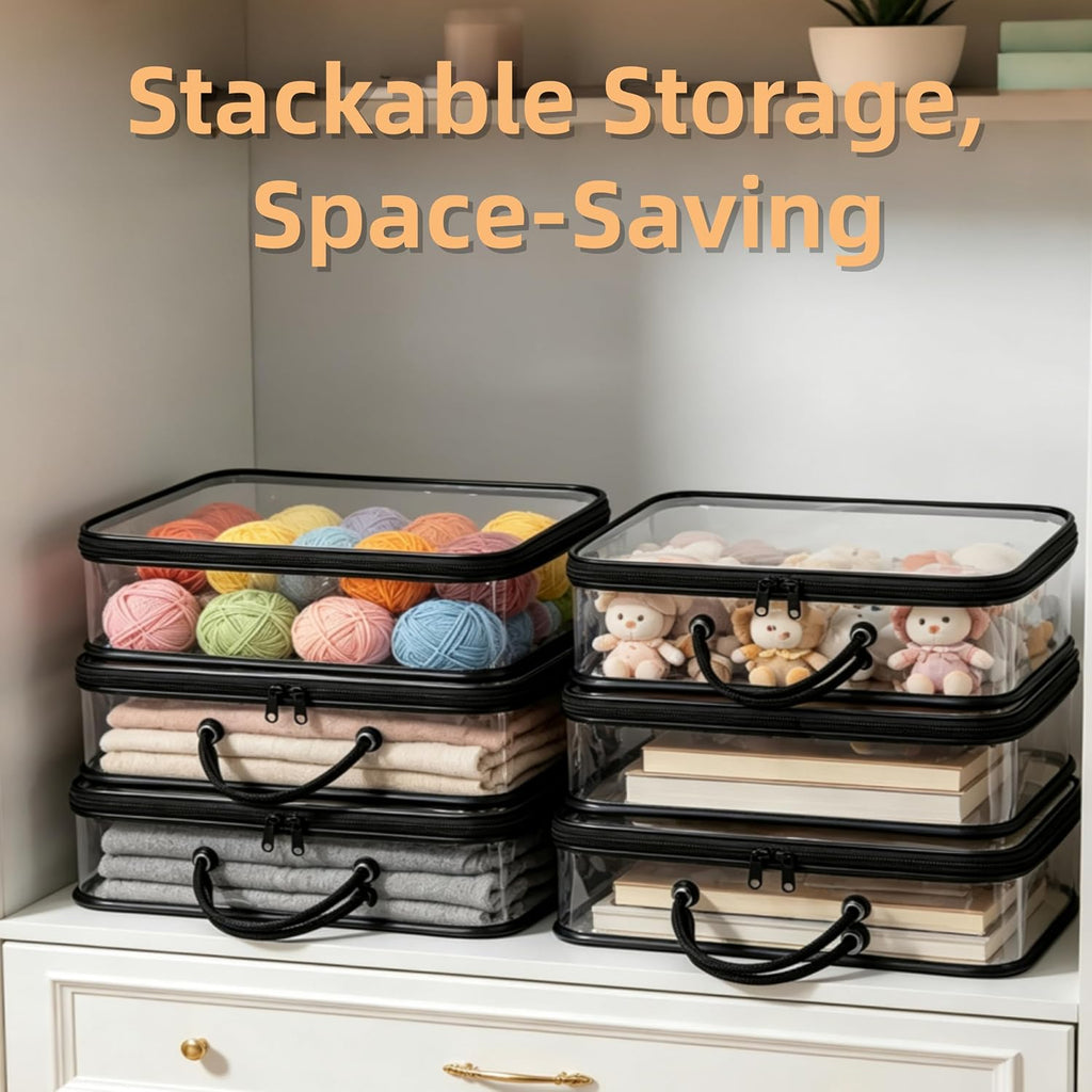 Clear Yarn Storage Bags with Zipper & Handles, 16x12x4 Inches, 3 Pack