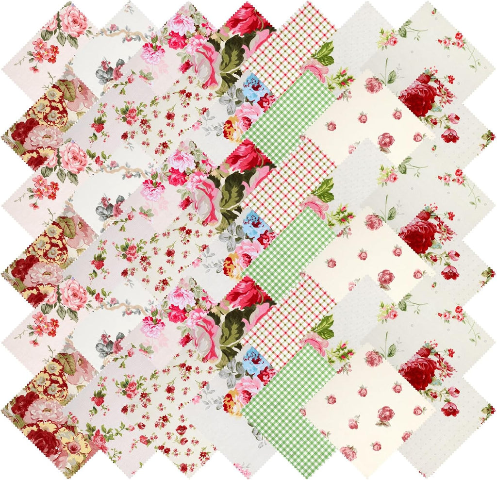 42Pcs Pink Charm Packs for Quilting, 100% Cotton Fabric Squares 5 x