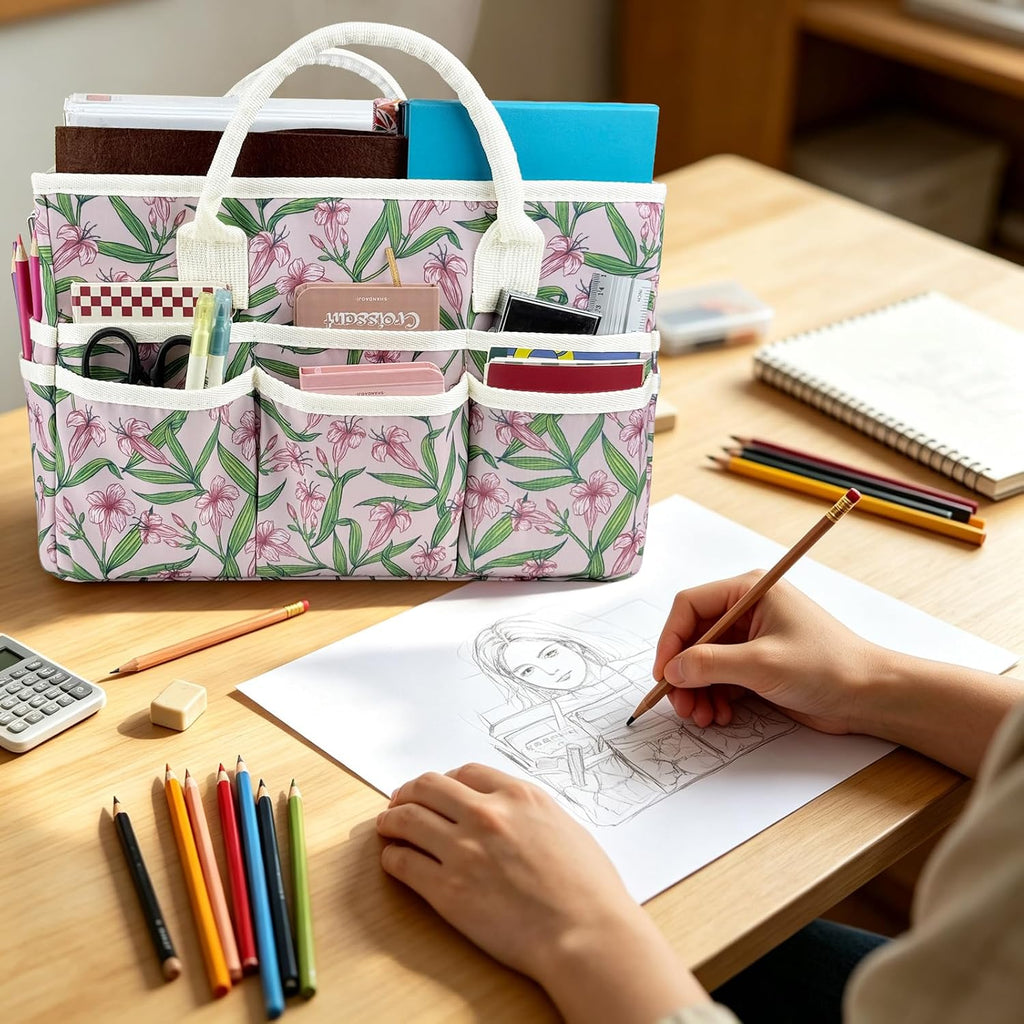 Craft Organizer Tote Bag, Large Art Storage Caddy with Multiple