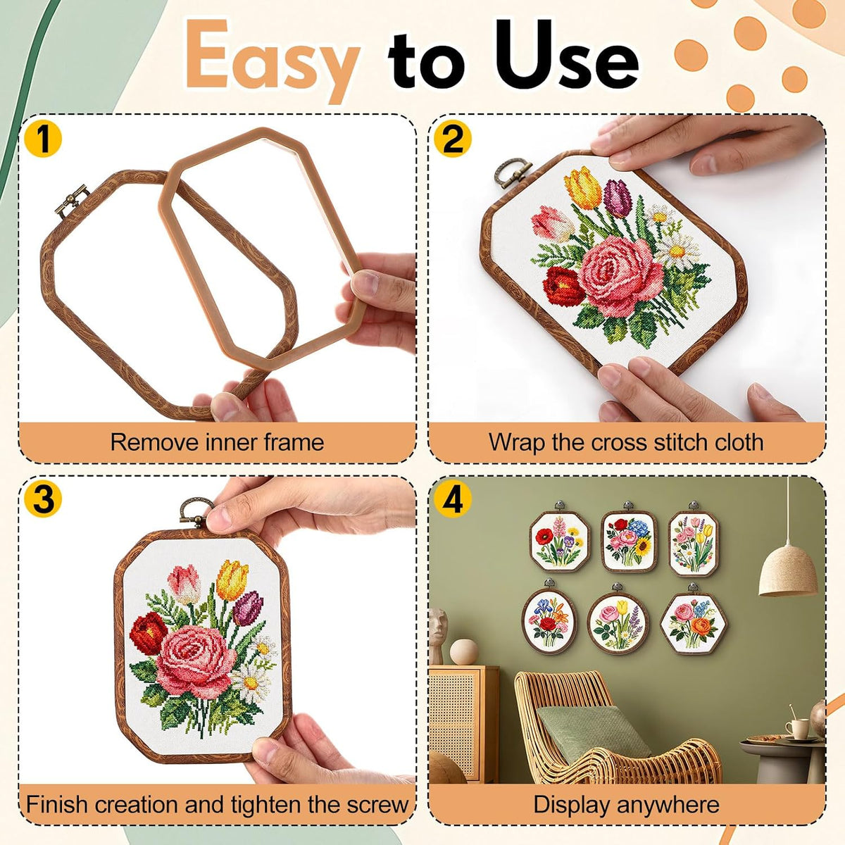 Qunclay 6 Pcs Large Embroidery Hoop Frame Decorative Imitated Wood