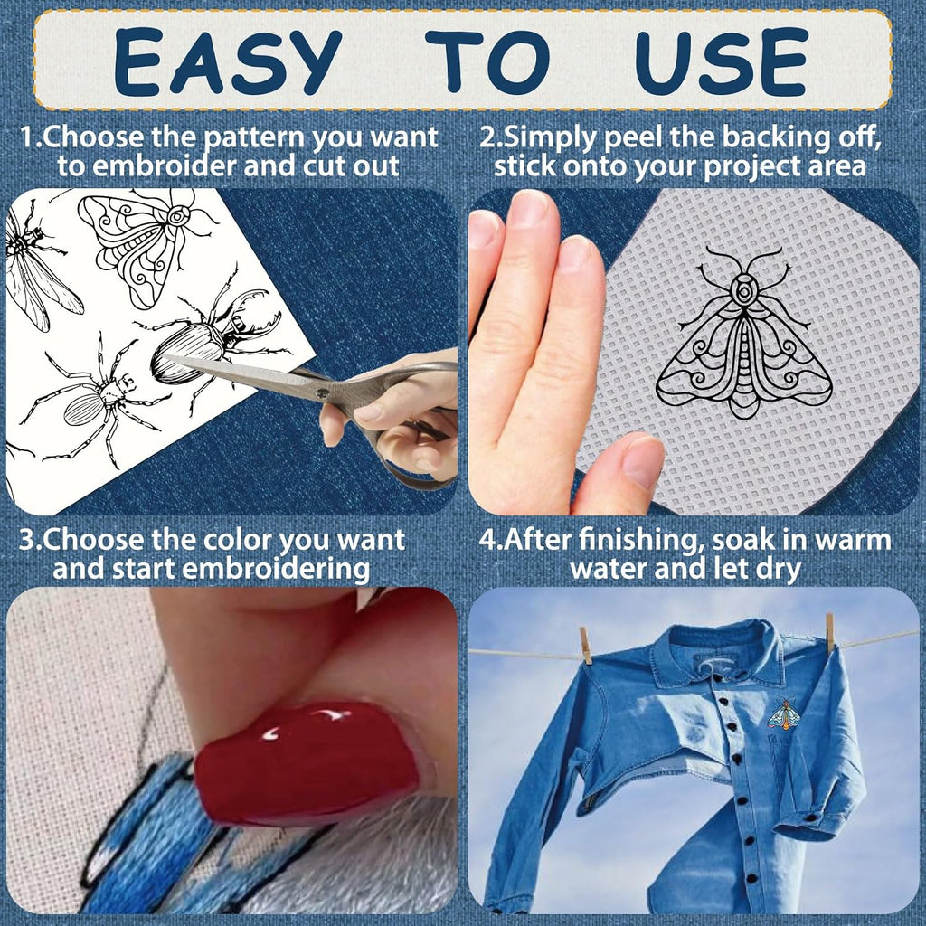 51Pcs Water Soluble Embroidery Designs Insect Embroidery Patterns