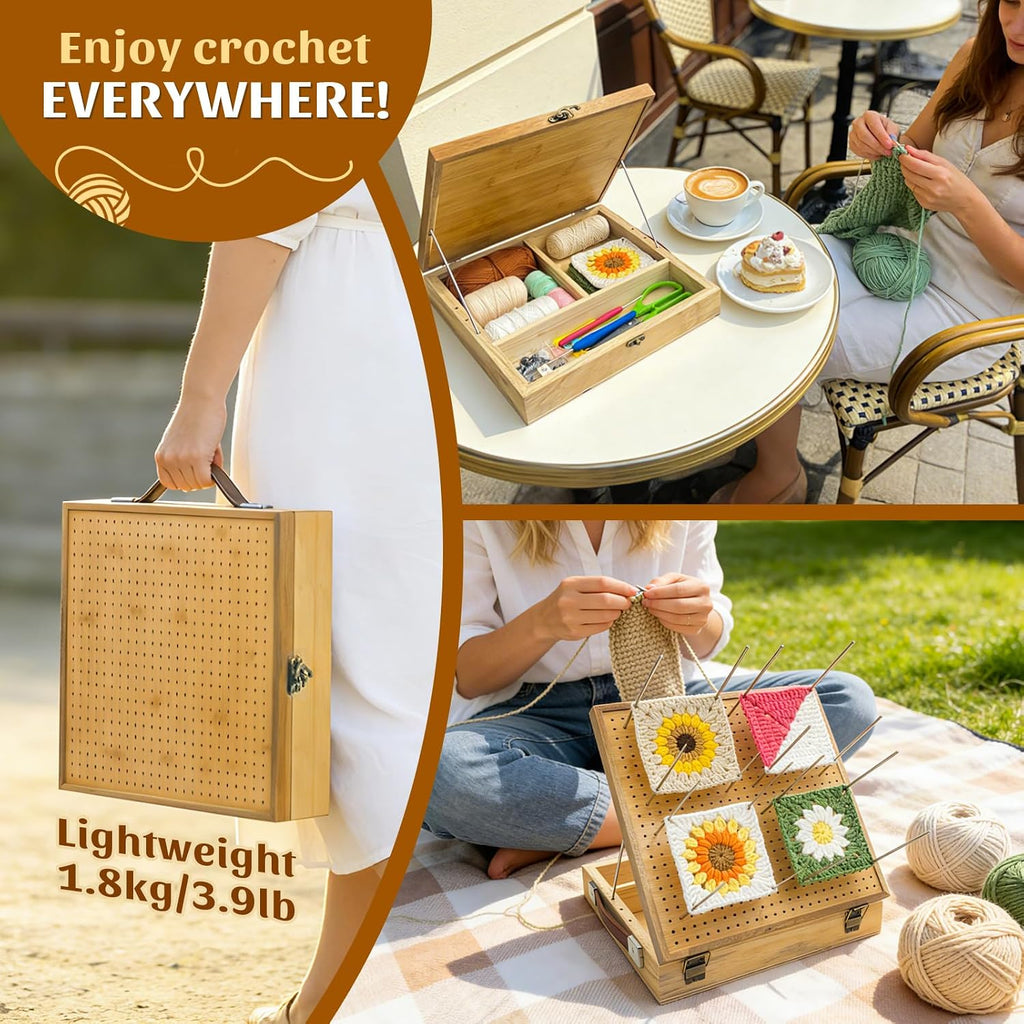 VISQELO 12" Wooden Crochet Blocking Board with Storage Drawer