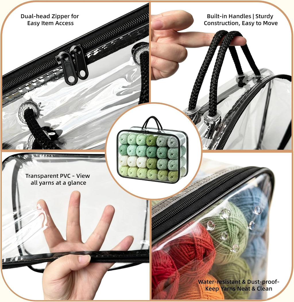 Clear Yarn Storage Bags with Zipper & Handles, 16x12x4 Inches, 3 Pack