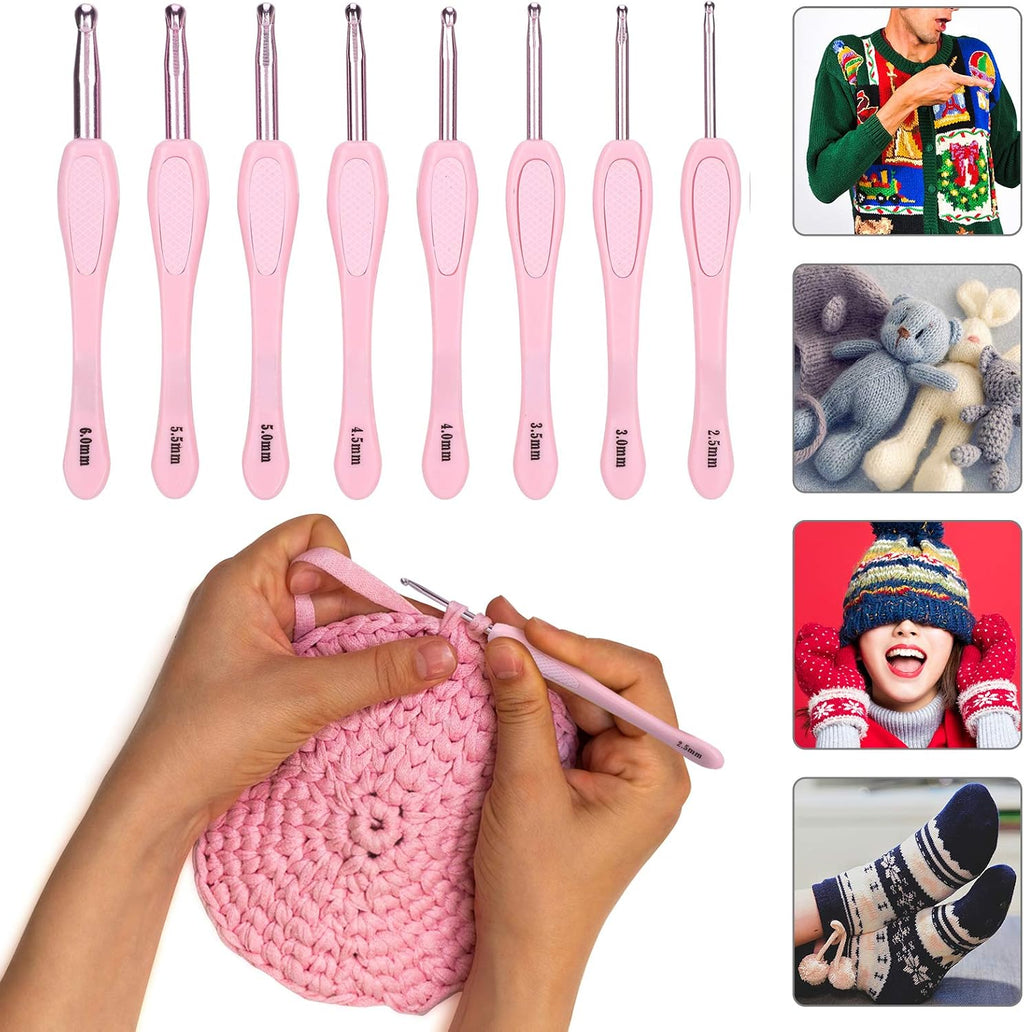 Changor 8pcs Crochet Hooks, Ergonomic Plastic Handle Knitting Needles