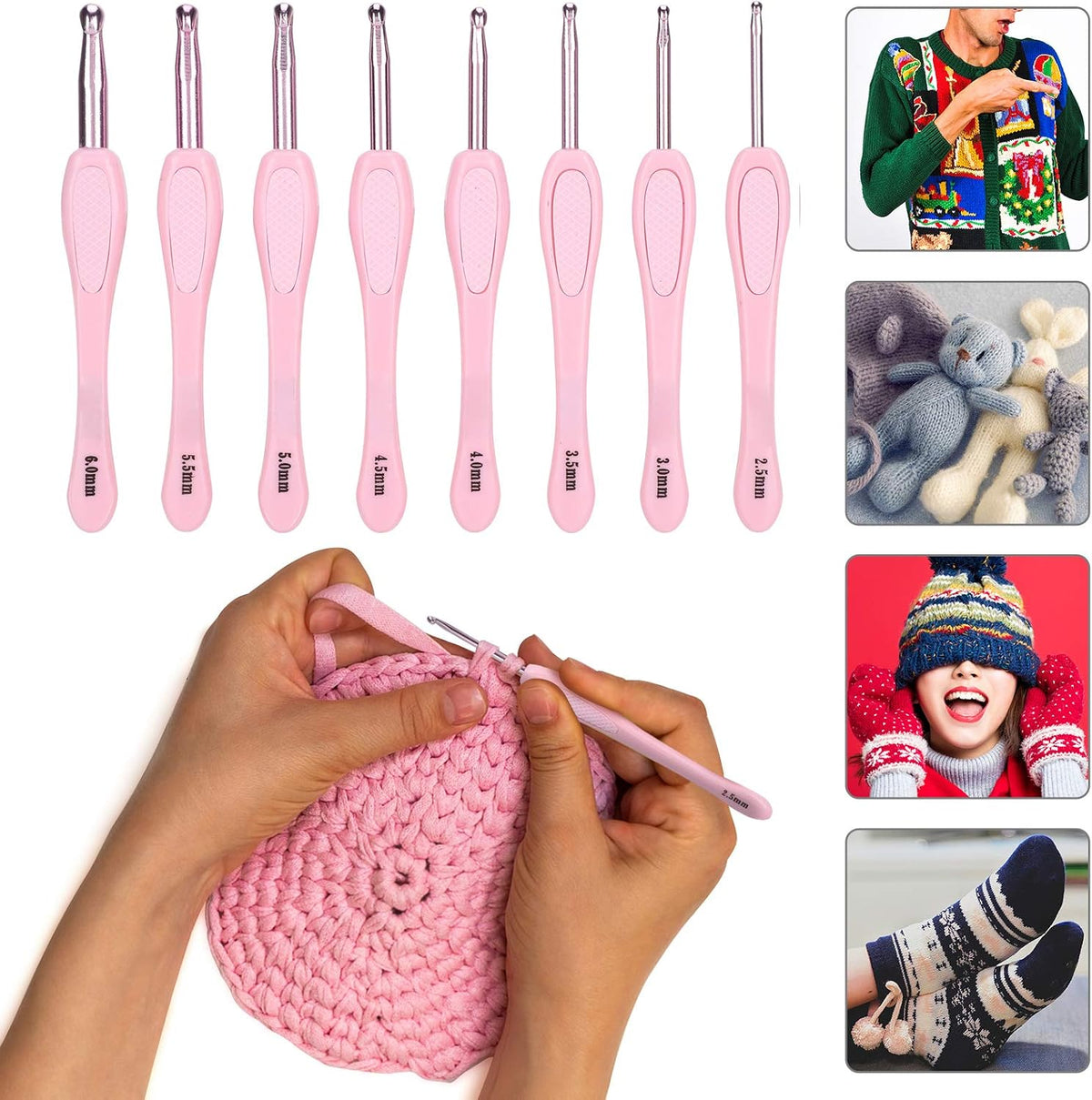 Changor 8pcs Crochet Hooks, Ergonomic Plastic Handle Knitting Needles