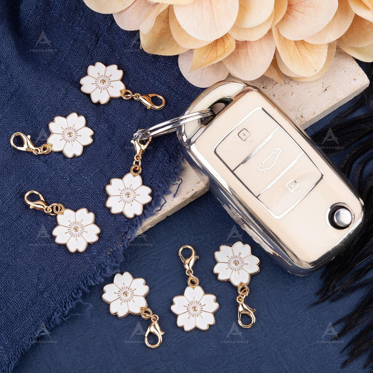 ANNASAMDO, 50 Pack Flower Crochet Stitch Markers Cherry Blossom Charms