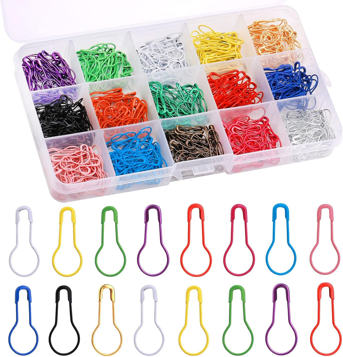Lunarm Safety Pins 600pcs, Colorful Metal Knitting Bulb Pins Storage