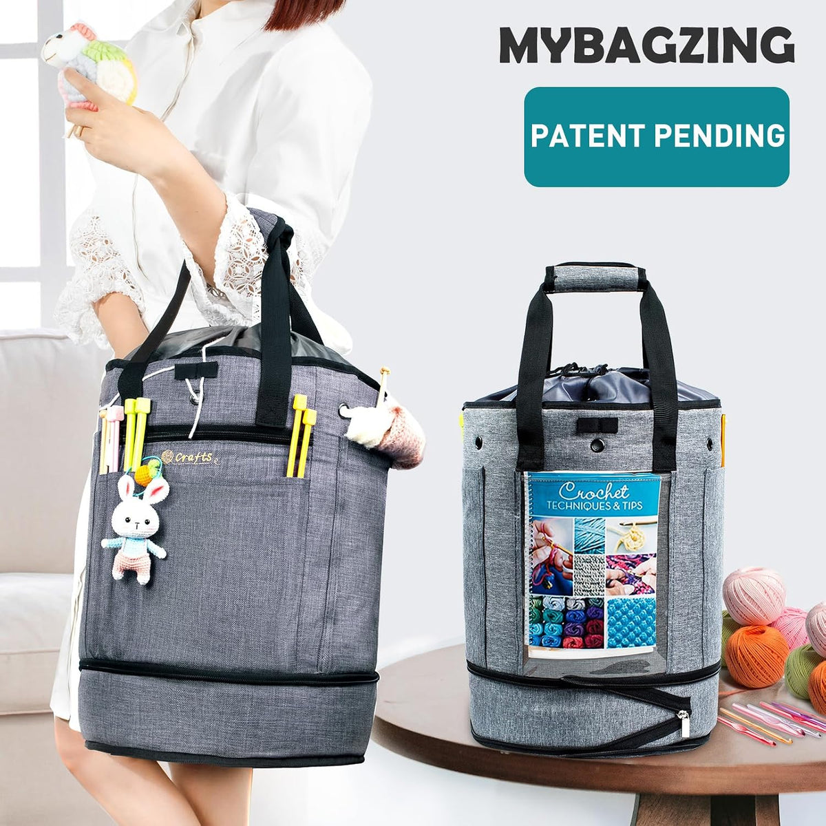 MYBAGZING Expandable Crochet Bag Organizer with Drawstring Closure
