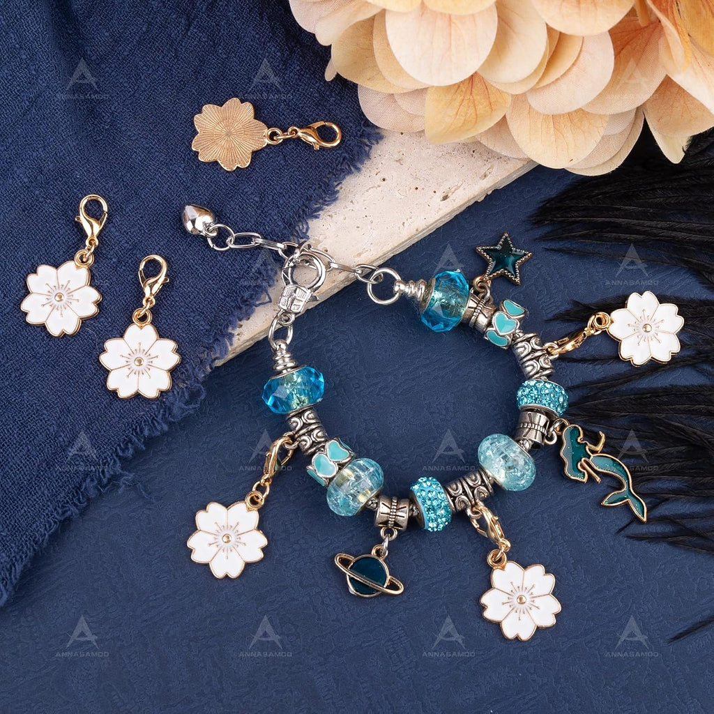 ANNASAMDO, 50 Pack Flower Crochet Stitch Markers Cherry Blossom Charms
