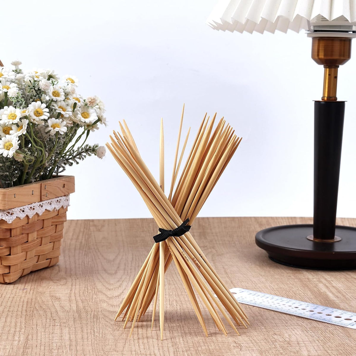 TAHULIK 35 Pcs Bamboo Double Pointed Knitting Needles Set, 7 Sizes