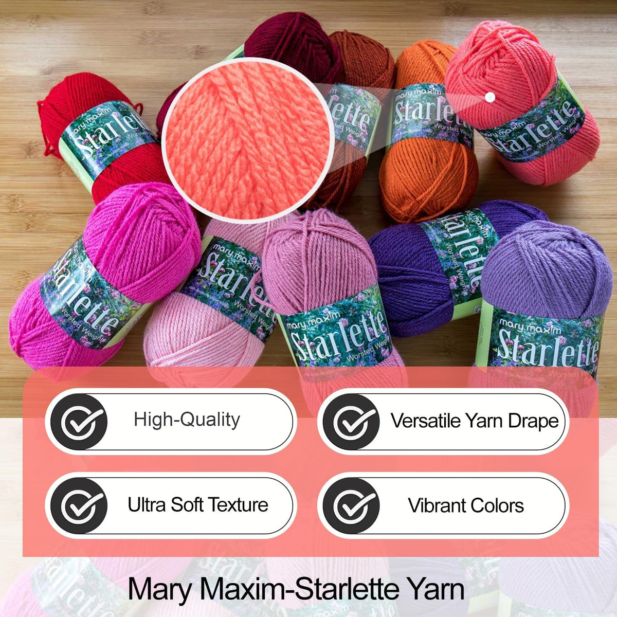 Mary Maxim Starlette Yarn, Soft Acrylic Yarn, 3.5 OZ, 180 Yards, Coral