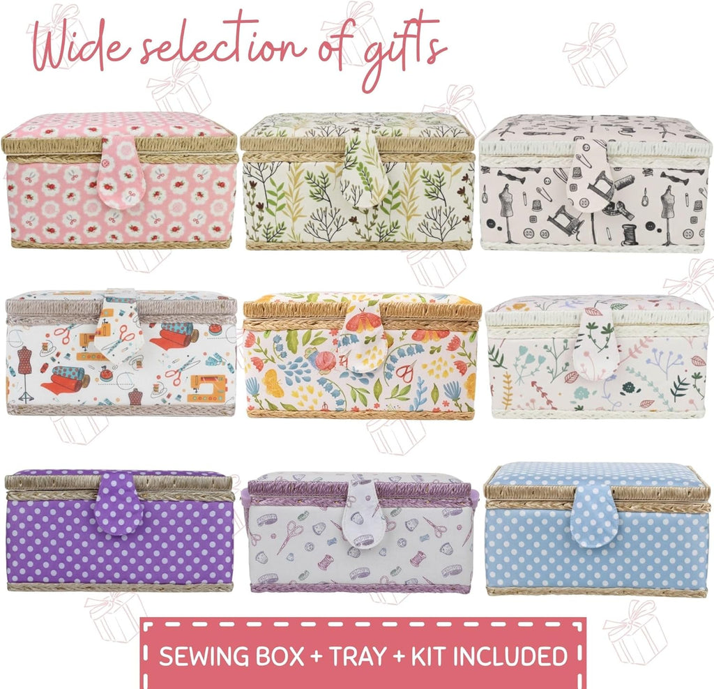 Large Wooden Sewing Basket with Accessories Sew Storage Organizer Box