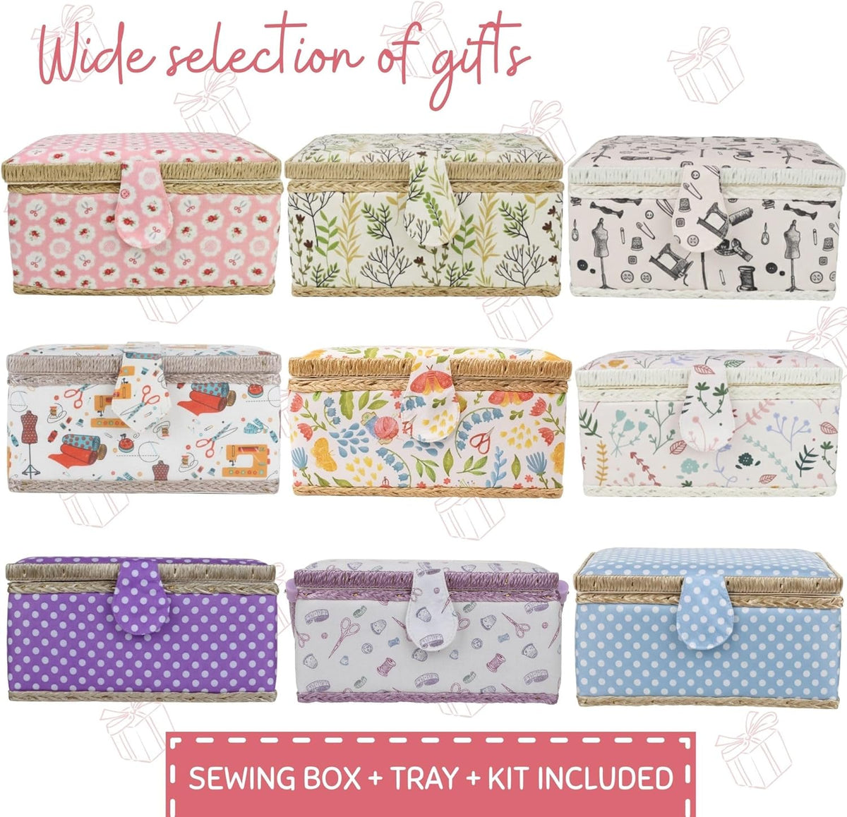 Large Wooden Sewing Basket with Accessories Sew Storage Organizer Box