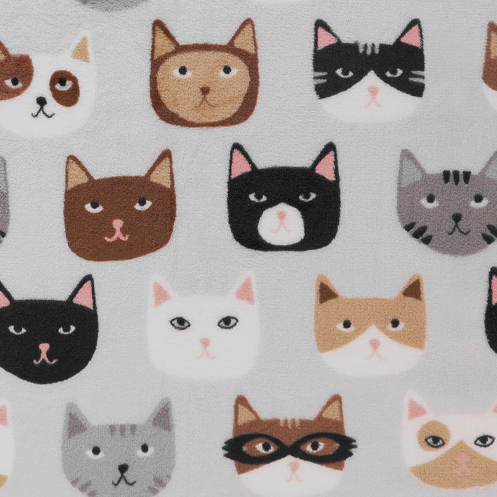 Mook Fabrics Cats Super Soft Velour Fleece, Grey Cut by The Yard