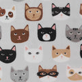 Mook Fabrics Cats Super Soft Velour Fleece, Grey Cut by The Yard