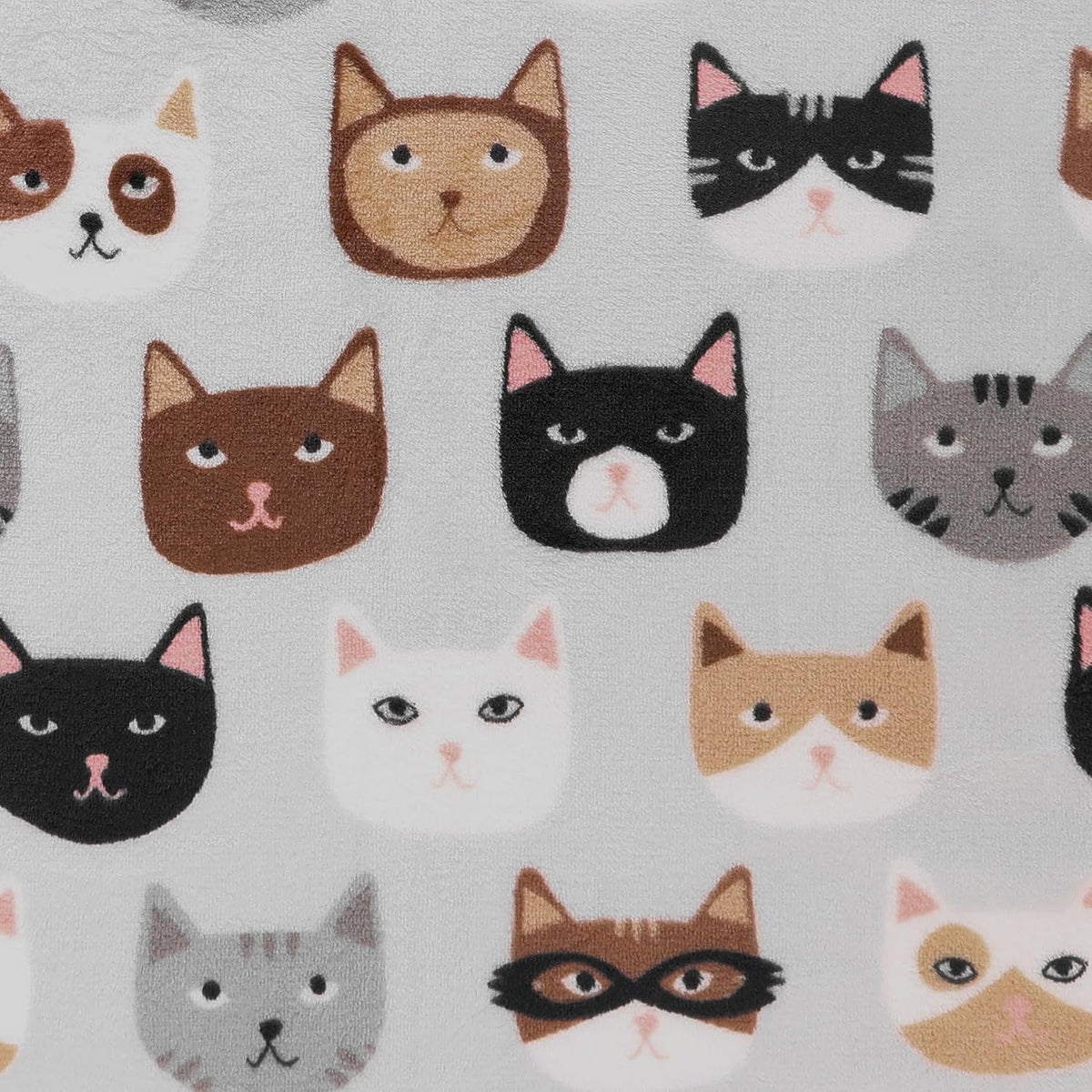 Mook Fabrics Cats Super Soft Velour Fleece, Grey Cut by The Yard