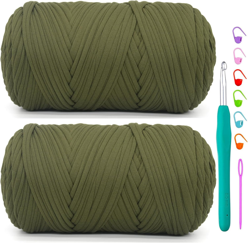 2 Pack Tshirt Yarn for Crochet,Army Green T Shirt Soft Elastic Fabric
