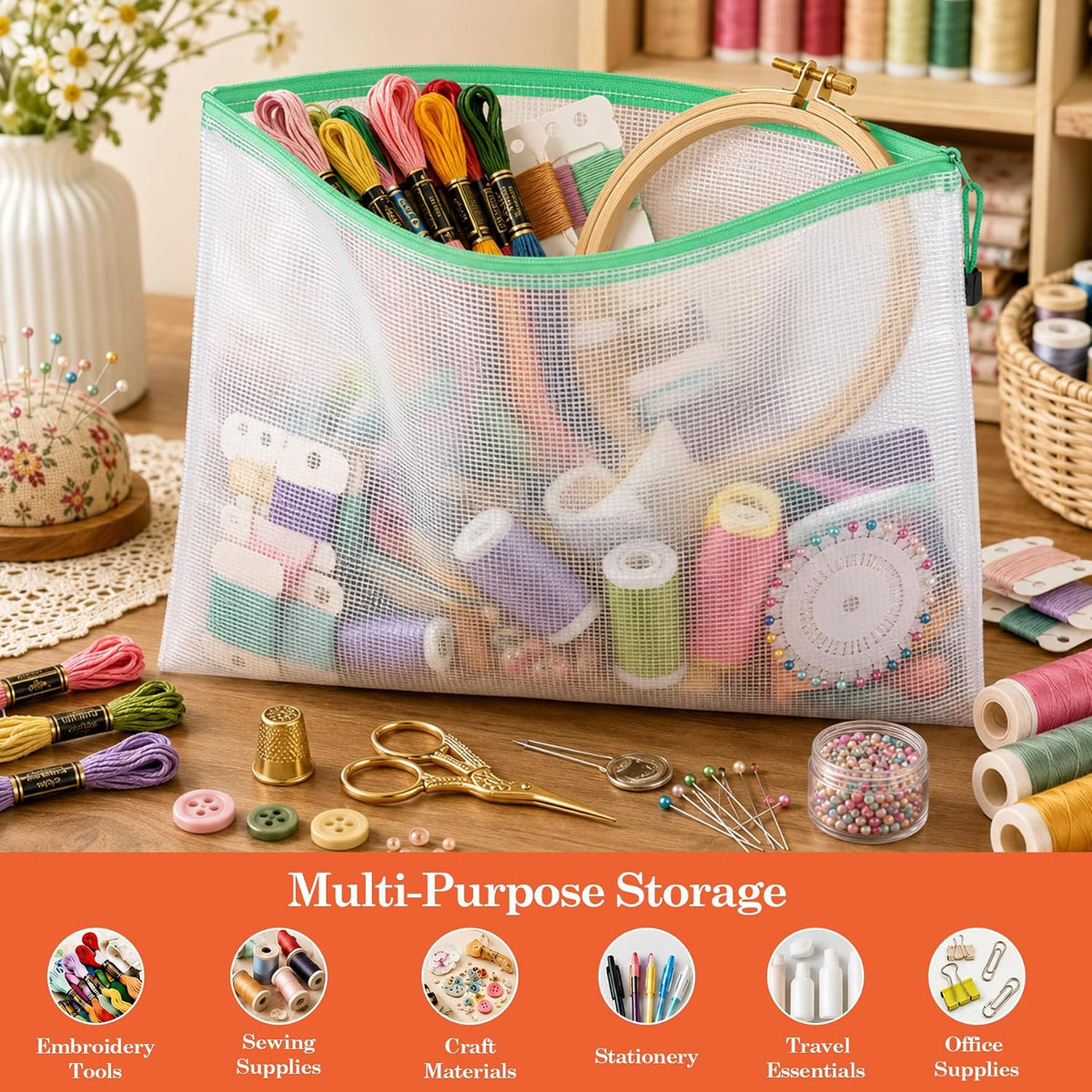 Klmnop 6 Pack Needlepoint Project Bag, 16.5"x12.6" Clear Mesh Sewing