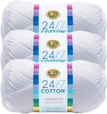 Lion Brand Yarn, 24/7 Cotton Yarn, White, 3 Pack
