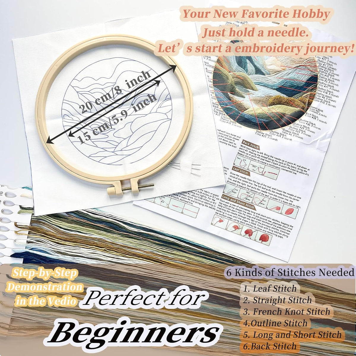 FONNUY Embroidery Kit for Beginners, Nature Hills Landscape