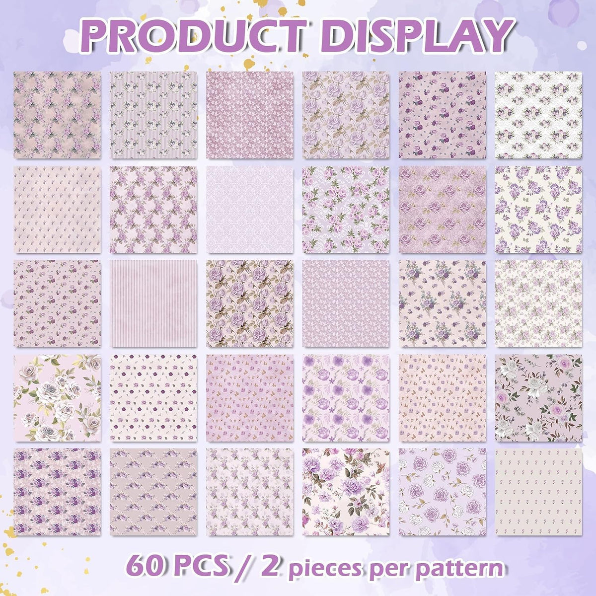 JarThenaAMCS 60 Pcs Purple Flower Fabric Squares 10 x 10 Inch Spring