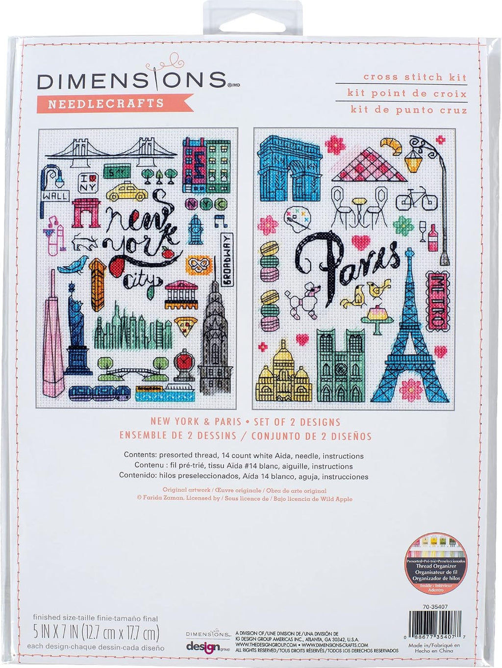 Dimensions New York and Paris Counted Cross Stitch Set, 5" x 7", 14