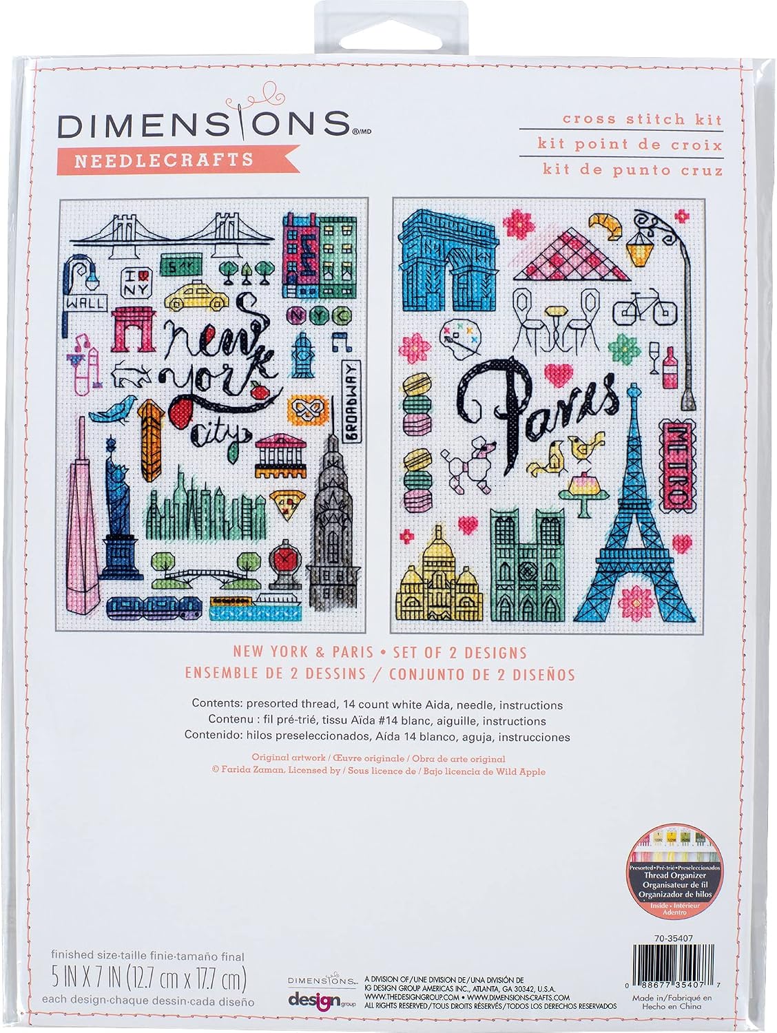 Dimensions New York and Paris Counted Cross Stitch Set, 5" x 7", 14