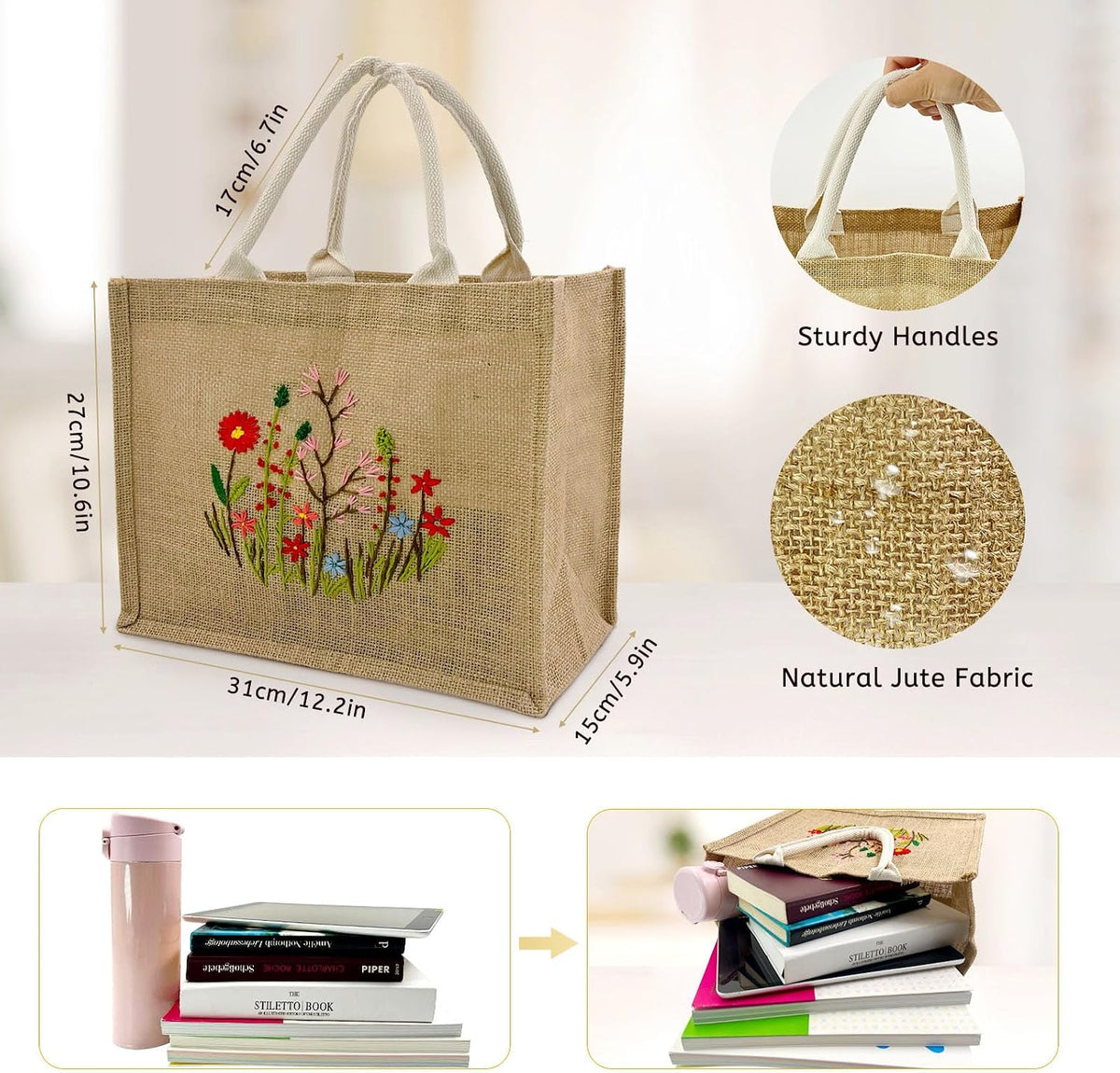 SNAIL GARDEN Linen Tote Bag DIY Embroidery Kit for Beginners with