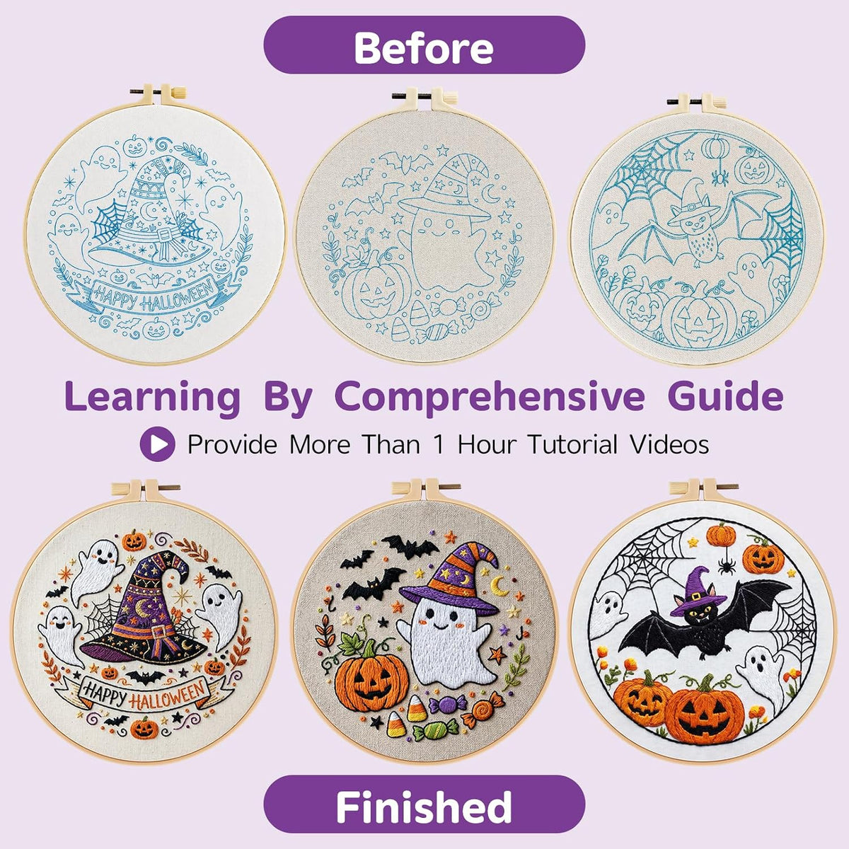 Halloween Embroidery Kit for Beginners with Pumpkin Ghost