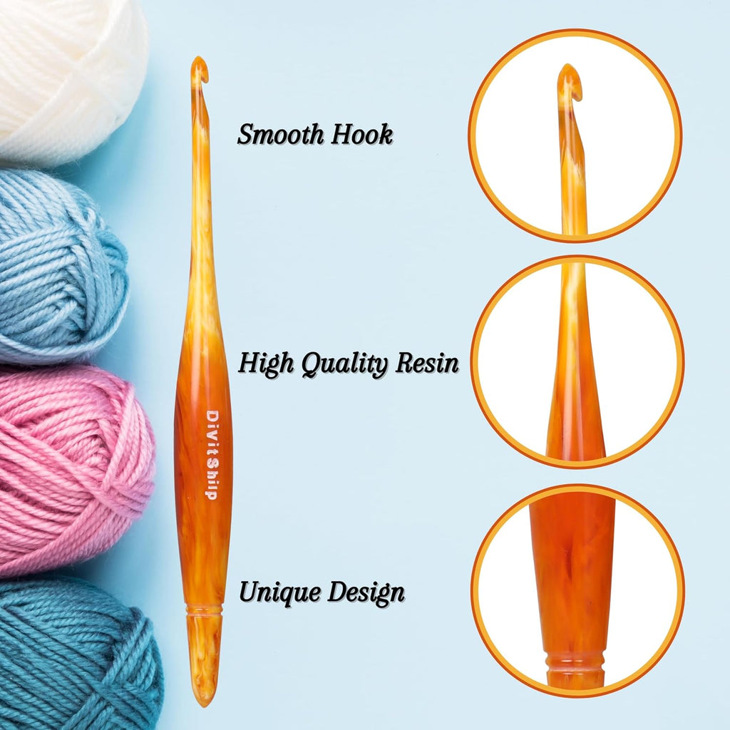 Divit Shilp Ergonomic Handle Crochet Hooks | Handcrafted 7’’ Resin