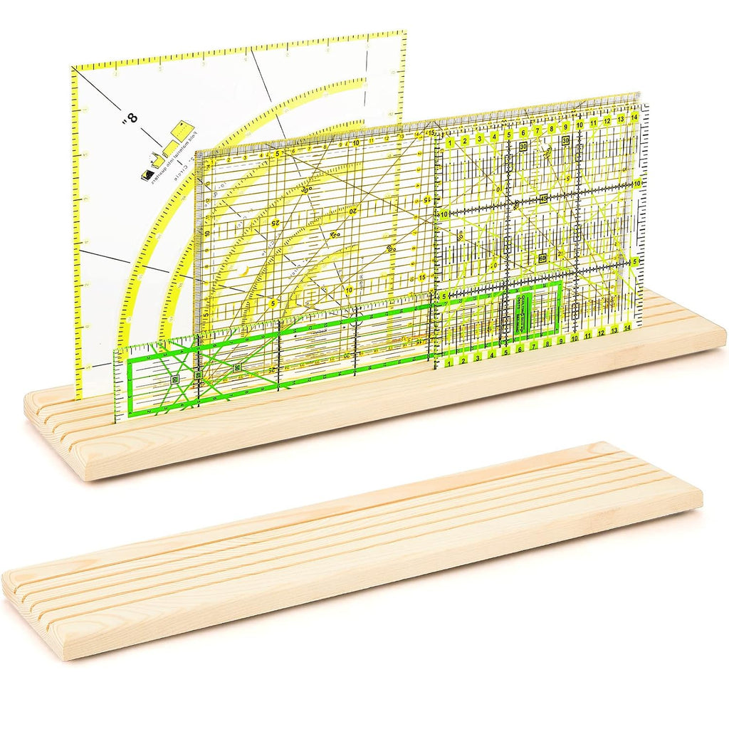 2 Piece Wooden Quilting Ruler Holder Organizer 17 Inch 5 Slot Grids