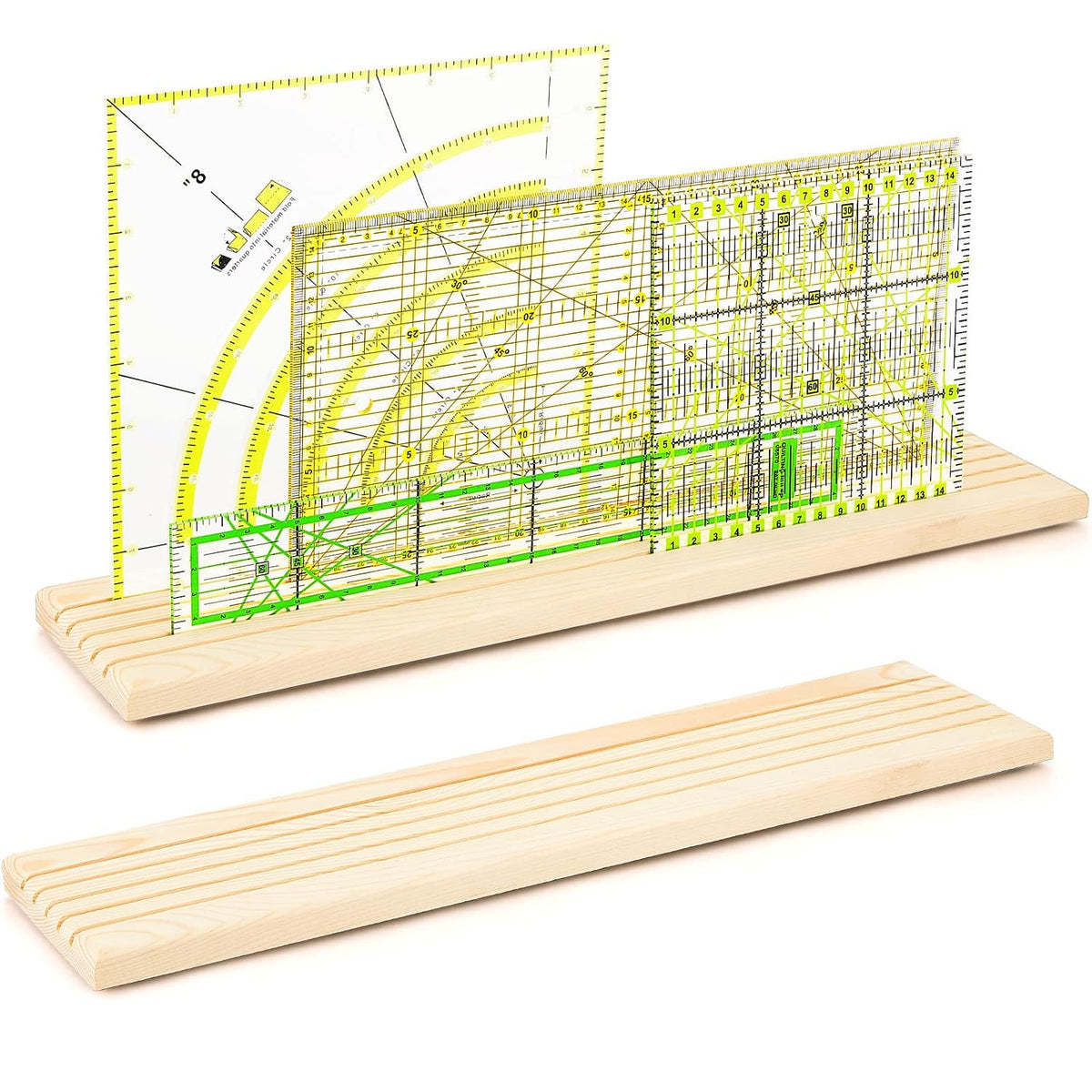 2 Piece Wooden Quilting Ruler Holder Organizer 17 Inch 5 Slot Grids