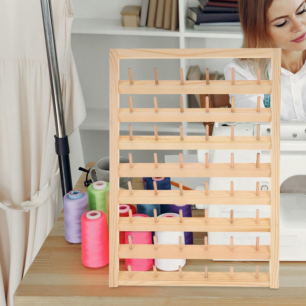 Wooden Thread Spool Organizer Rack for Sewing Supplies, 48 Slots
